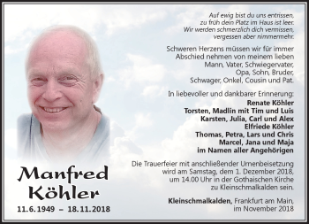 Traueranzeige von Manfred Köhler von Südthüringer Presse