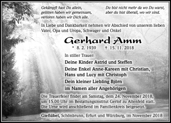 Traueranzeige von Gerhard Amm von Südthüringer Presse