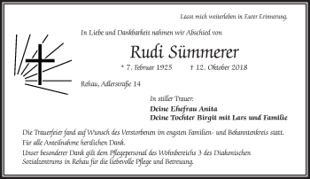 Traueranzeige von Rudi Sümmerer von Frankenpost