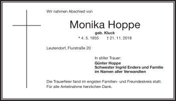 Traueranzeige von Monika Hoppe von Frankenpost