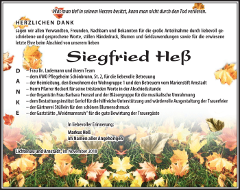 Traueranzeige von Siegfried Heß von Südthüringer Presse
