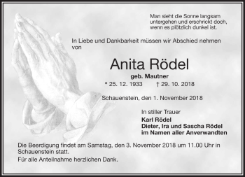 Traueranzeige von Anita Rödel von Frankenpost