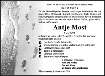 Traueranzeige von Antje Most von Südthüringer Presse