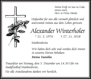 Traueranzeige von Alexander Winterholer von Frankenpost