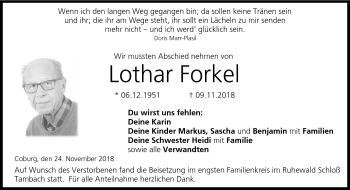 Traueranzeige von Lothar Forkel von Neue Presse Coburg