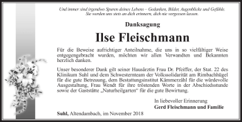 Traueranzeige von Ilse Fleischmann von Südthüringer Presse
