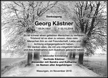 Traueranzeige von Georg Kästner von Südthüringer Presse
