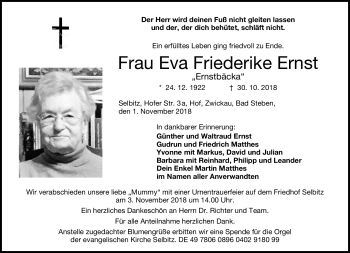 Traueranzeige von Eva Friederike Ernst von Frankenpost