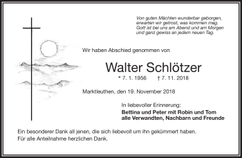 Traueranzeige von Walter Schötzer von Frankenpost