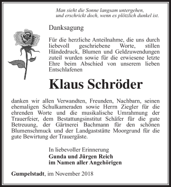 Traueranzeige von Klaus Schröder von Südthüringer Presse