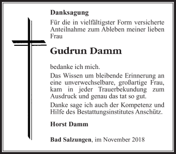 Traueranzeige von Gudrun Damm von Südthüringer Presse
