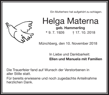 Traueranzeige von Helga Materna von Frankenpost