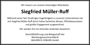 Traueranzeige von Siegfried Müller-Ruff von Neue Presse Coburg