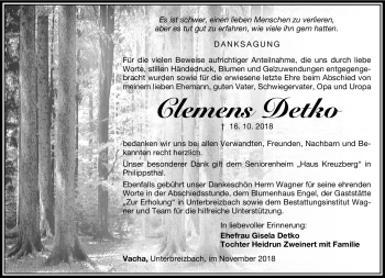 Traueranzeige von Clemens Detko von Südthüringer Presse