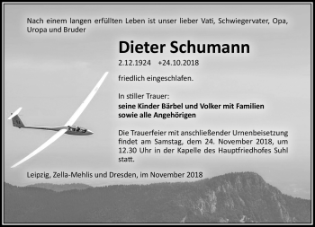 Traueranzeige von Dieter Schumann von Südthüringer Presse