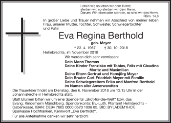 Traueranzeige von Eva Regina Berthold von Frankenpost