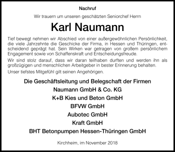 Traueranzeige von Karl Naumann von Südthüringer Presse