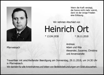 Traueranzeige von Heinrich Ort von Neue Presse Coburg