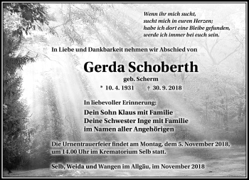 Traueranzeige von Gerda Schoberth von Frankenpost