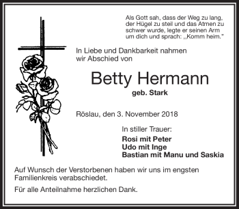 Traueranzeige von Betty Hermann von Frankenpost