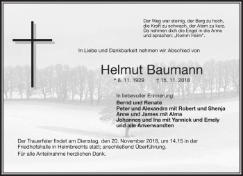 Traueranzeige von Helmut Baumann von Frankenpost