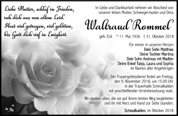 Traueranzeige von Waltraud Rommel von Südthüringer Presse