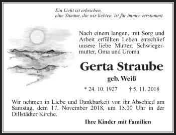 Traueranzeige von Gerta Straube von Südthüringer Presse