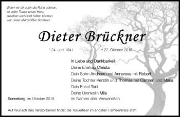 Traueranzeige von Dieter Brückner von Südthüringer Presse