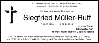 Traueranzeige von Siegfried Müller-Ruff von Neue Presse Coburg
