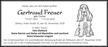 Traueranzeige von Gertraud Freuer von Frankenpost