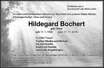 Traueranzeige von Hildegard Bochert von Südthüringer Presse