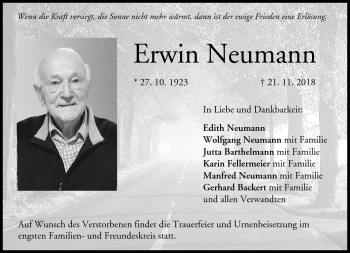 Traueranzeige von Erwin Neumann von Neue Presse Coburg