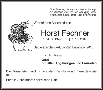 Traueranzeige von Horst fechner von Frankenpost