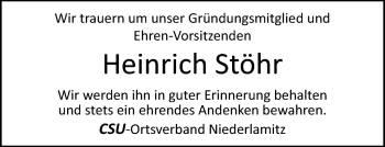 Traueranzeige von Heinrich Stöhr von Frankenpost