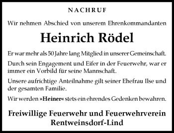 Traueranzeige von Heinrich Rödel von Neue Presse Coburg