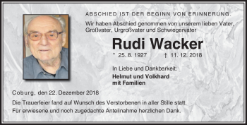 Traueranzeige von Rudi Wacker von Neue Presse Coburg