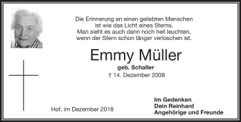 Traueranzeige von Emmy Müller von Frankenpost