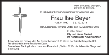 Traueranzeige von Ilse Beyer von Frankenpost