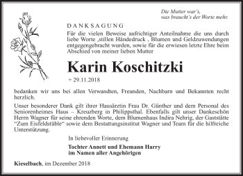 Traueranzeige von Karin Koschitzki von Südthüringer Presse