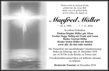 Traueranzeige von Manfred Möller von Südthüringer Presse