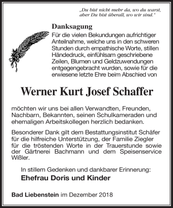 Traueranzeige von Werner Schaffer von Südthüringer Presse