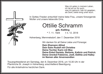 Traueranzeige von Ottilie Schramm von Frankenpost