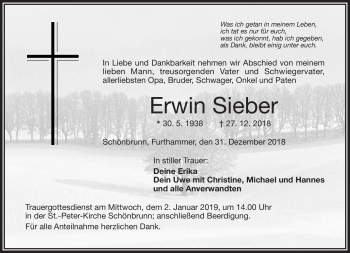 Traueranzeige von Erwin Sieber von Frankenpost