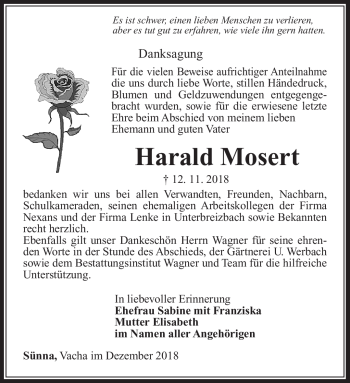 Traueranzeige von Harald Mosert von Südthüringer Presse