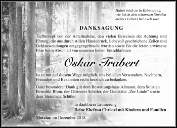 Traueranzeige von Oskar Trabert von Südthüringer Presse