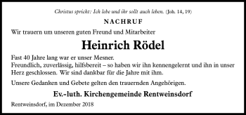 Traueranzeige von Heinrich Rödel von Neue Presse Coburg