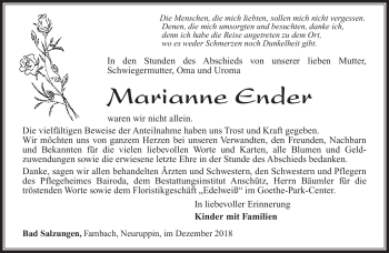 Traueranzeige von Marianne Ender von Südthüringer Presse