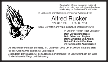 Traueranzeige von Alfred Rucker von Frankenpost
