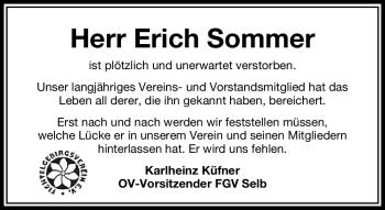 Traueranzeige von Erich Sommer von Frankenpost