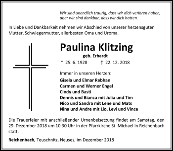 Traueranzeige von Paulina Klitzing von Neue Presse Coburg